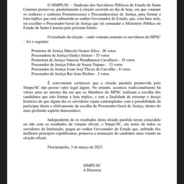 NOTA PÚBLICA – Resultado da Eleição Paralela para PGJ